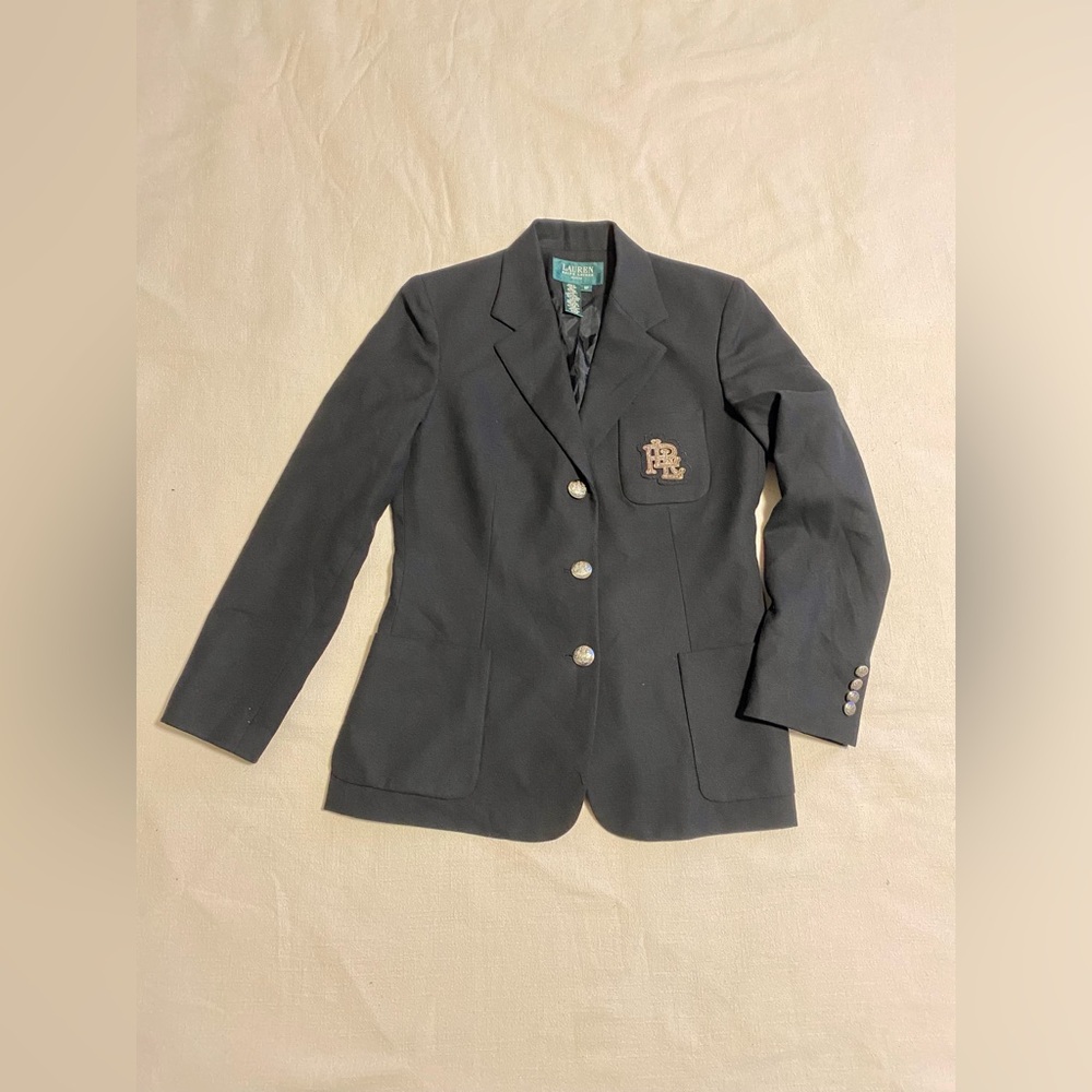 Polo Ralph Lauren Blazer Sz 8 Vtg Black RLL Rope Patch Crest 3 Button Wool RARE